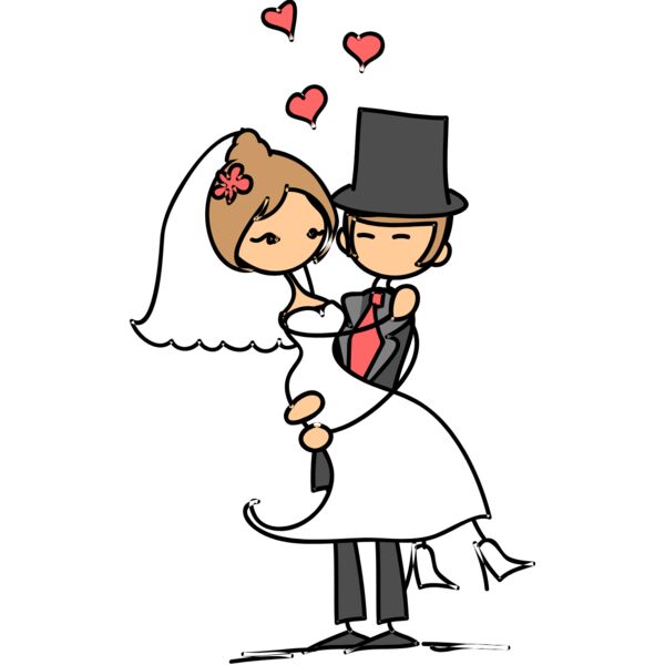 Cartoon Wedding Groom Bride Hug 10 Thumbnail